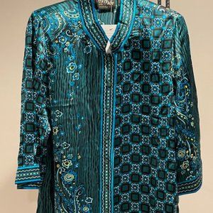 Bob Mackie Wearable Art Silk Button-down Blouse